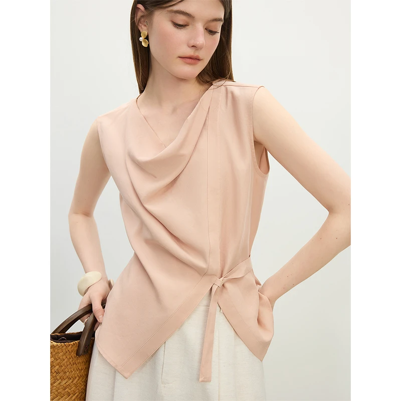 范思蓝恩法式慵懒系带无袖衬衫2025夏新款气质通勤衬衣25FS12517