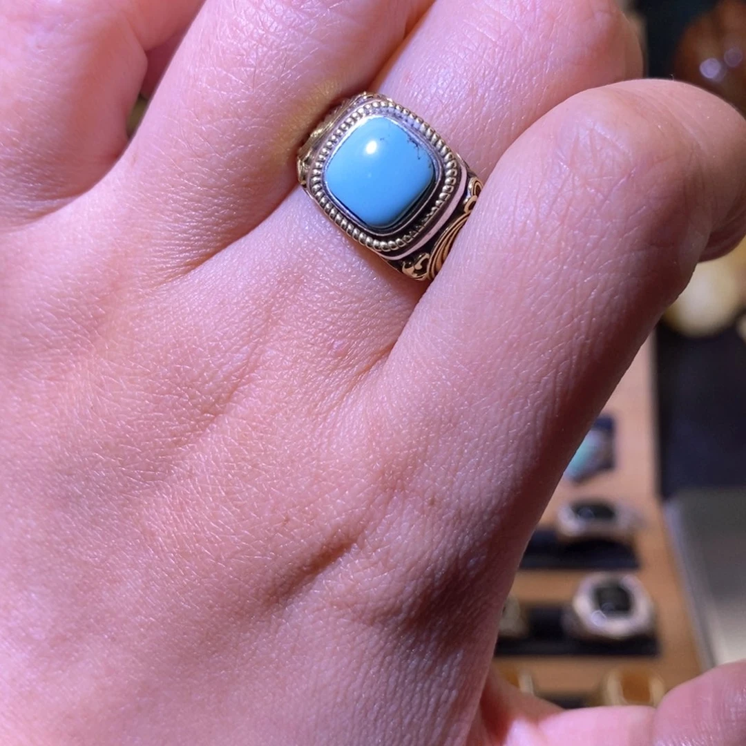 绿松石戒指银S925镶嵌小***棒