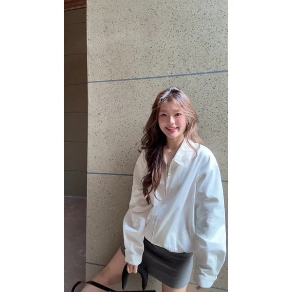 2025秋冬季新款韩版宽松休闲百搭翻领拉链夹克外套女上衣裙子套装