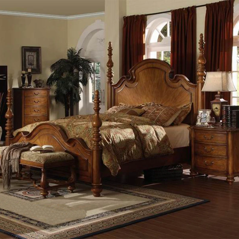 手工欧式雕花复古古典实木大床主卧实木雕刻床1.8米美式实木婚床