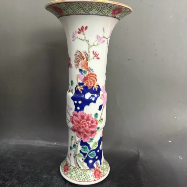 188粉彩锦鸡牡丹花卉花觚