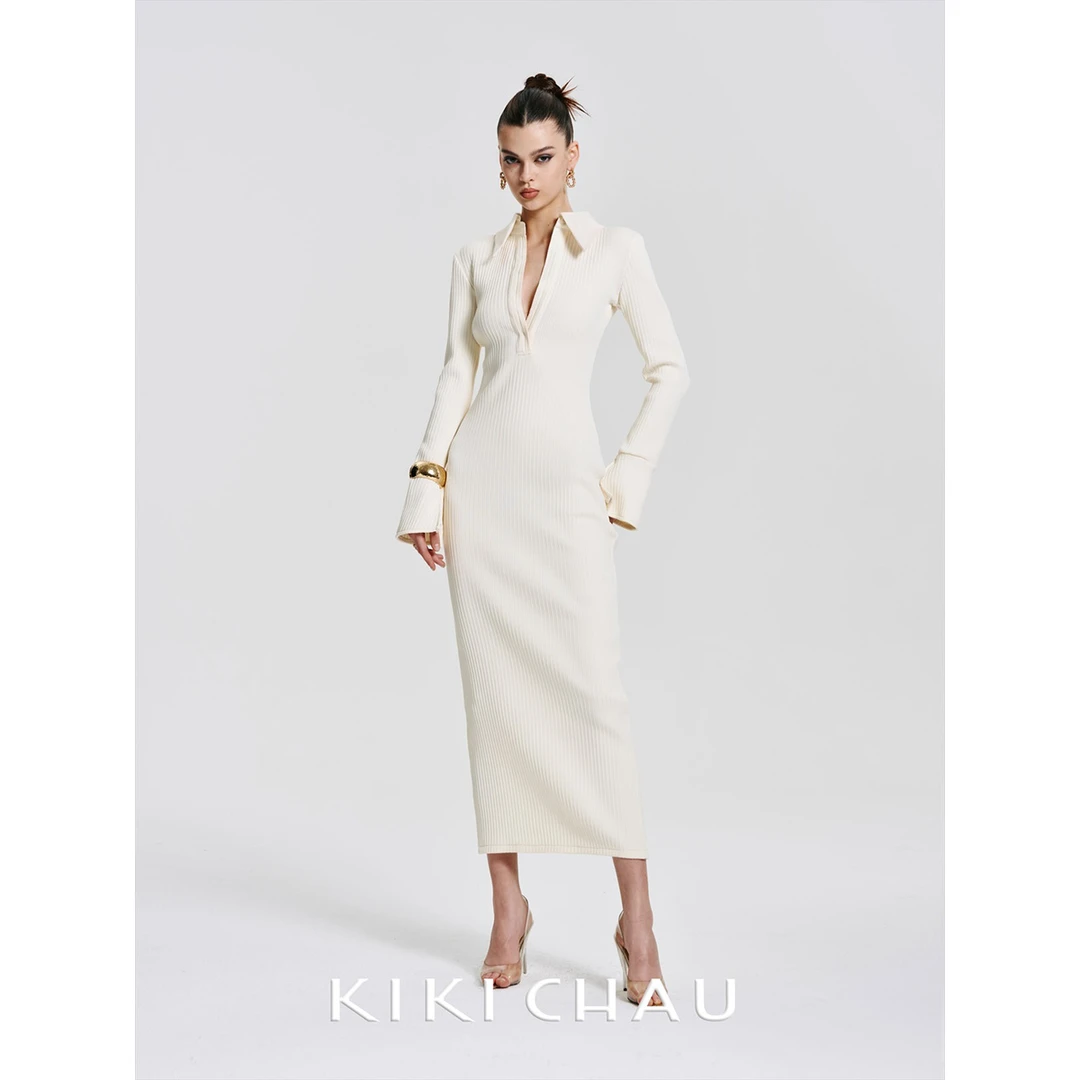 KIKI CHAUEstella白色超弹力针织连衣裙裙子