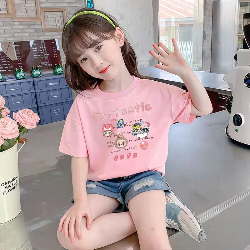 【100%纯棉】女童短袖t恤纯棉夏装2025洋气女孩中大童半袖上衣夏季