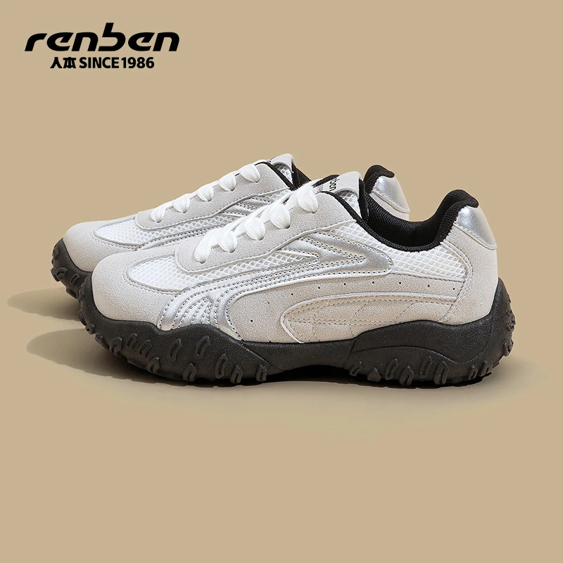 人本官方旗舰店秋季拼色系带轻质低帮时尚休闲鞋运动ins女鞋女款