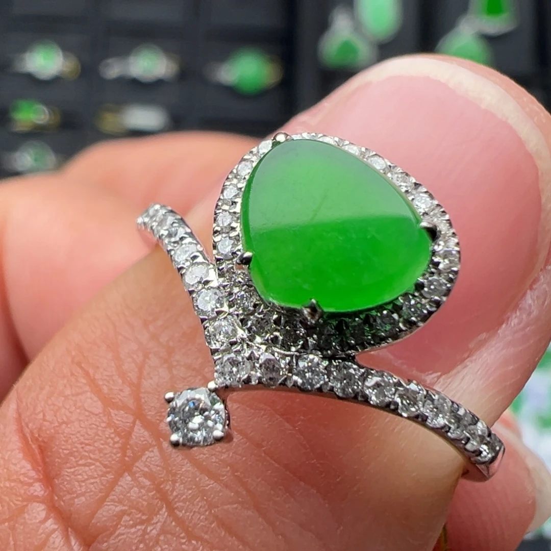 翡翠18K金镶嵌戒指心6