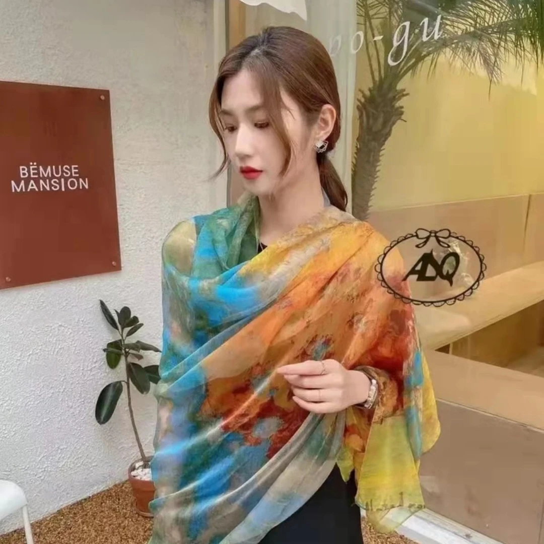 230 【贝加湖畔】云纹纱 130x180左右丝巾百搭沙滩巾气质时尚丝巾