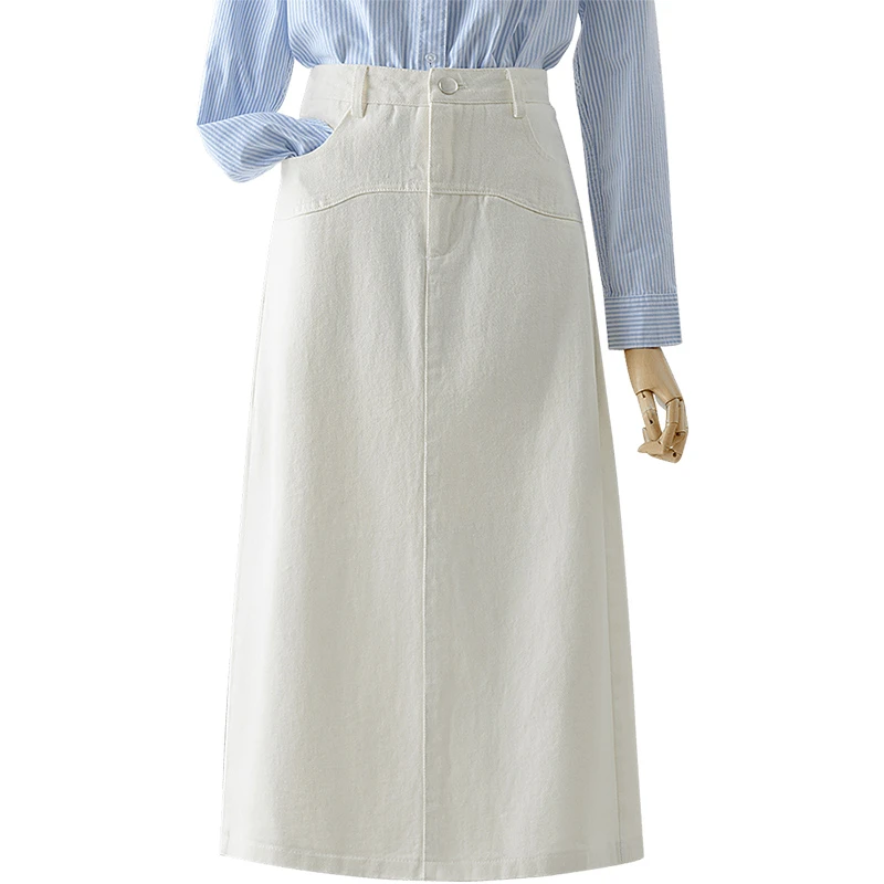 丝柏舍2025商场同款欧若风纯棉字高腰牛仔半身裙S51K0242B