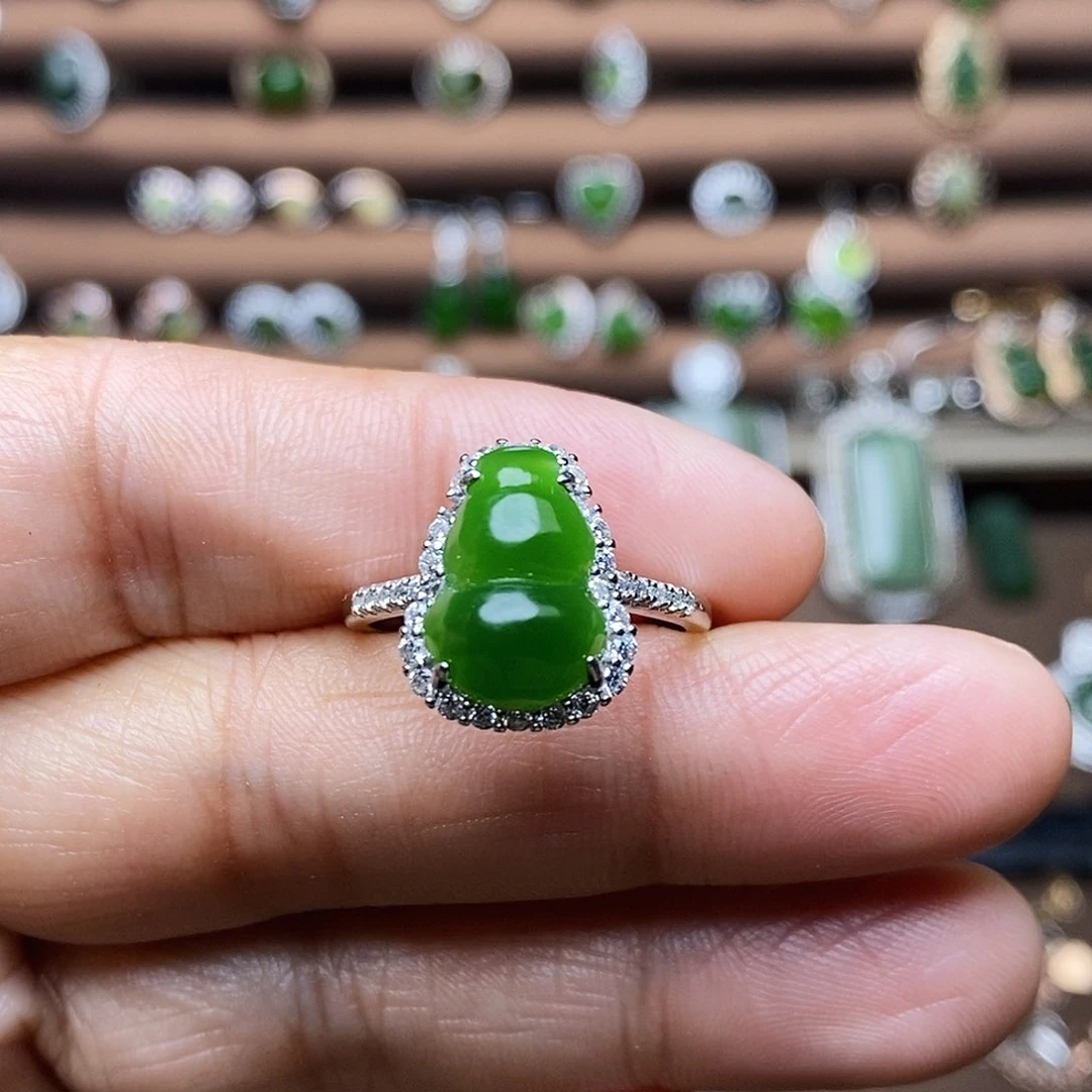 吊坠(不含链)银S925镶嵌和田玉（碧玉）戒指