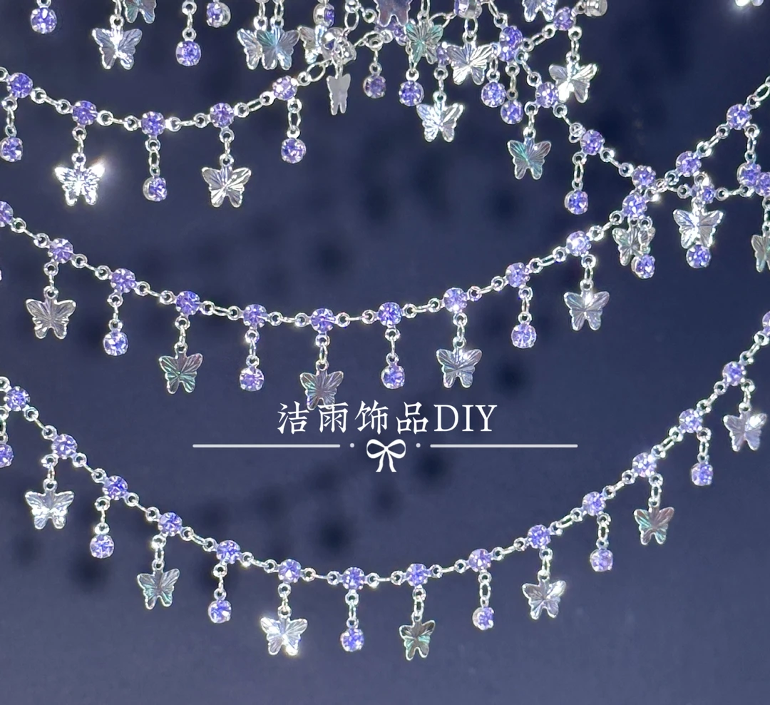 (洁雨饰品DIY)  L009  diy链条 紫蝶 全铜高温保色 三叉水钻蝴蝶