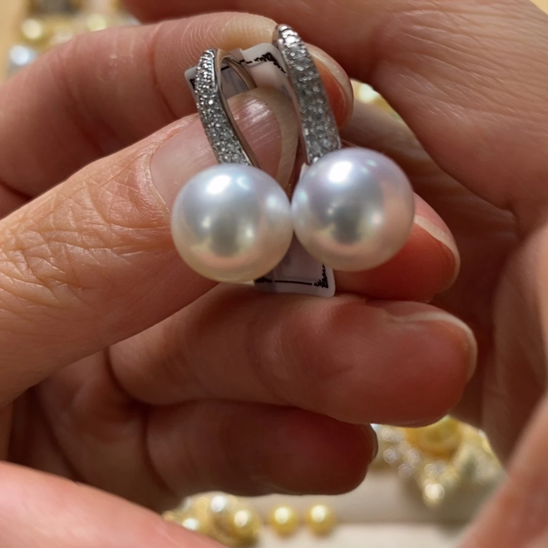 海水珍珠耳饰银S925镶嵌