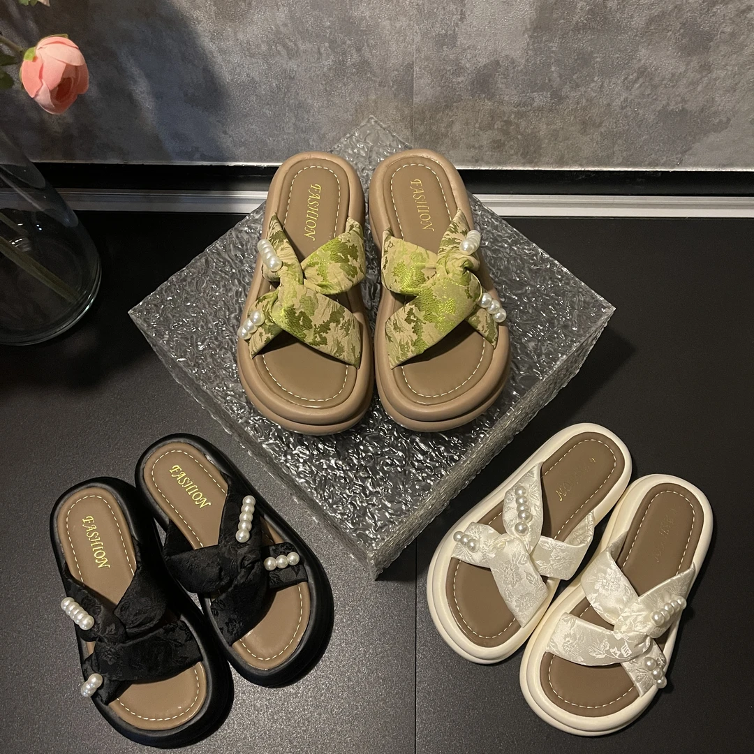 2025夏季新款国风珍珠带百搭气质款时尚简约外穿厚底舒适拖鞋-5CM