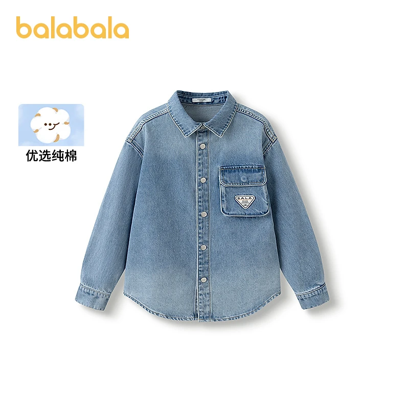 巴拉巴拉童装男童长袖衬衫儿童上衣2025春装纯棉牛仔萌娃穿搭