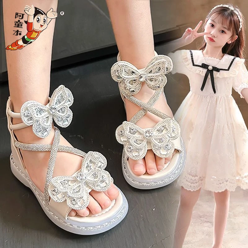 阿童木℃断码女童公主凉鞋夏季2025新款儿童蝴蝶结水钻凉拖女孩宝