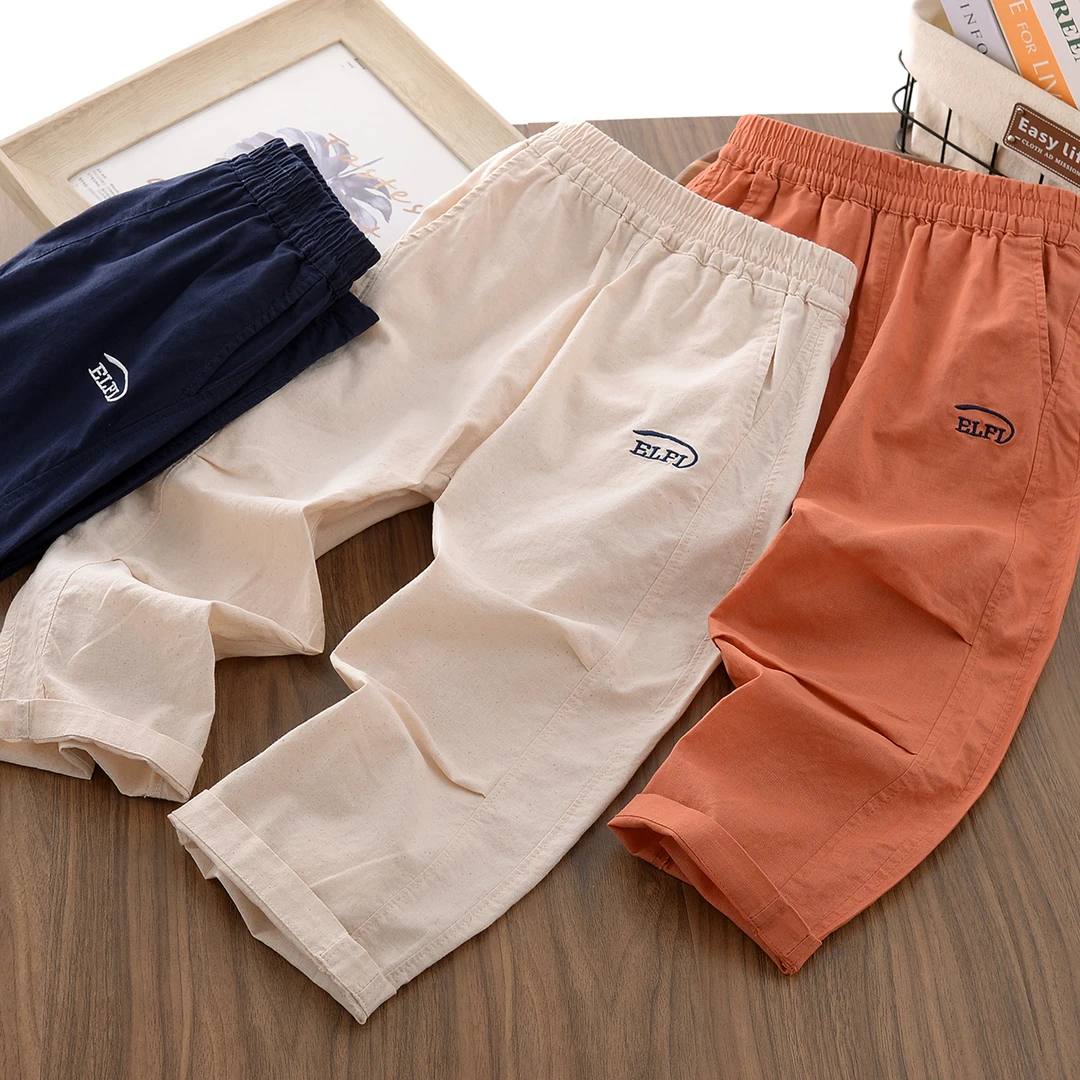 JXK5282童装水洗麻棉夏凉裤中大童夏季吸湿纯色长裤舒适透气休闲