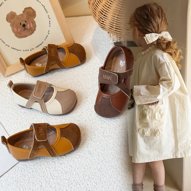 女童鞋子2025春秋款时尚拼皮宝宝软底小童皮鞋男童单鞋德迅鞋轻便