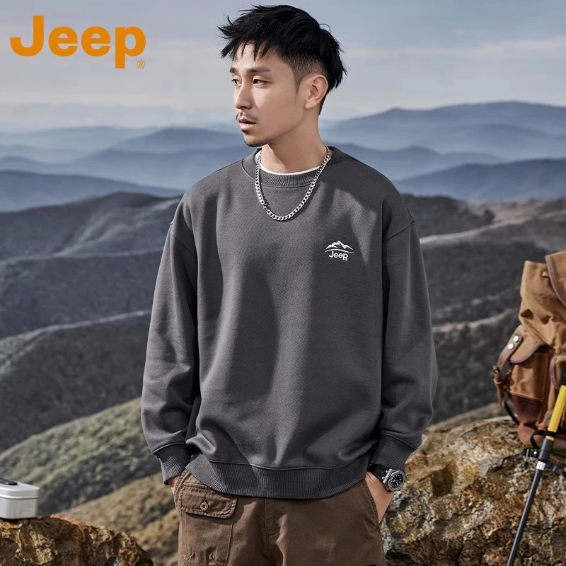 JEEP吉普美式潮牌卫衣男款春秋季2025新款圆领长袖男士男装打底衫