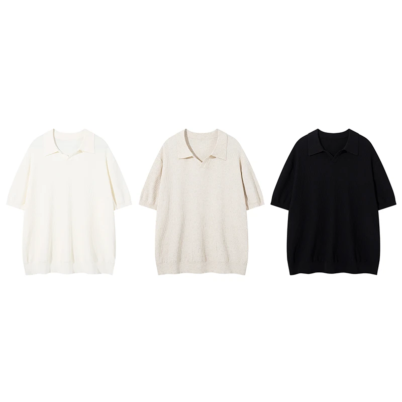 男短袖夏季Polo衫男士亚麻针织POLO衫小众设计师polo套头#JL4190