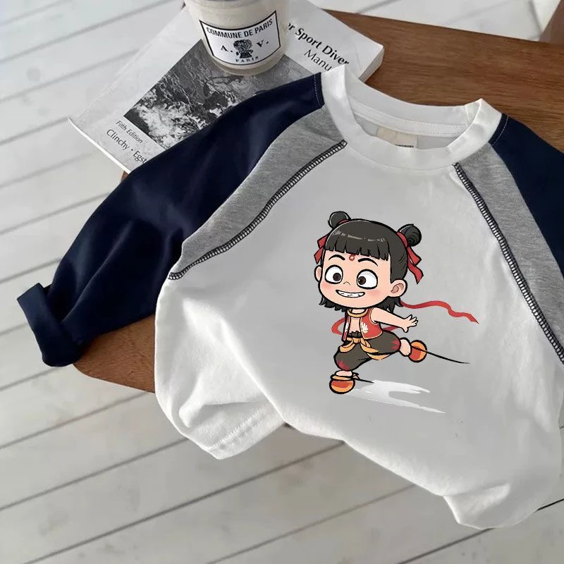 儿童装长袖插肩袖T恤新款男童纯棉秋装卡通打底衫中小童宝宝上衣t