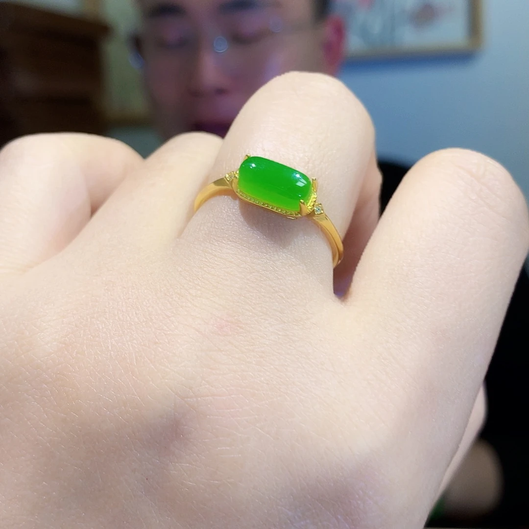 和田玉（碧玉）戒指银S925镀金镶嵌