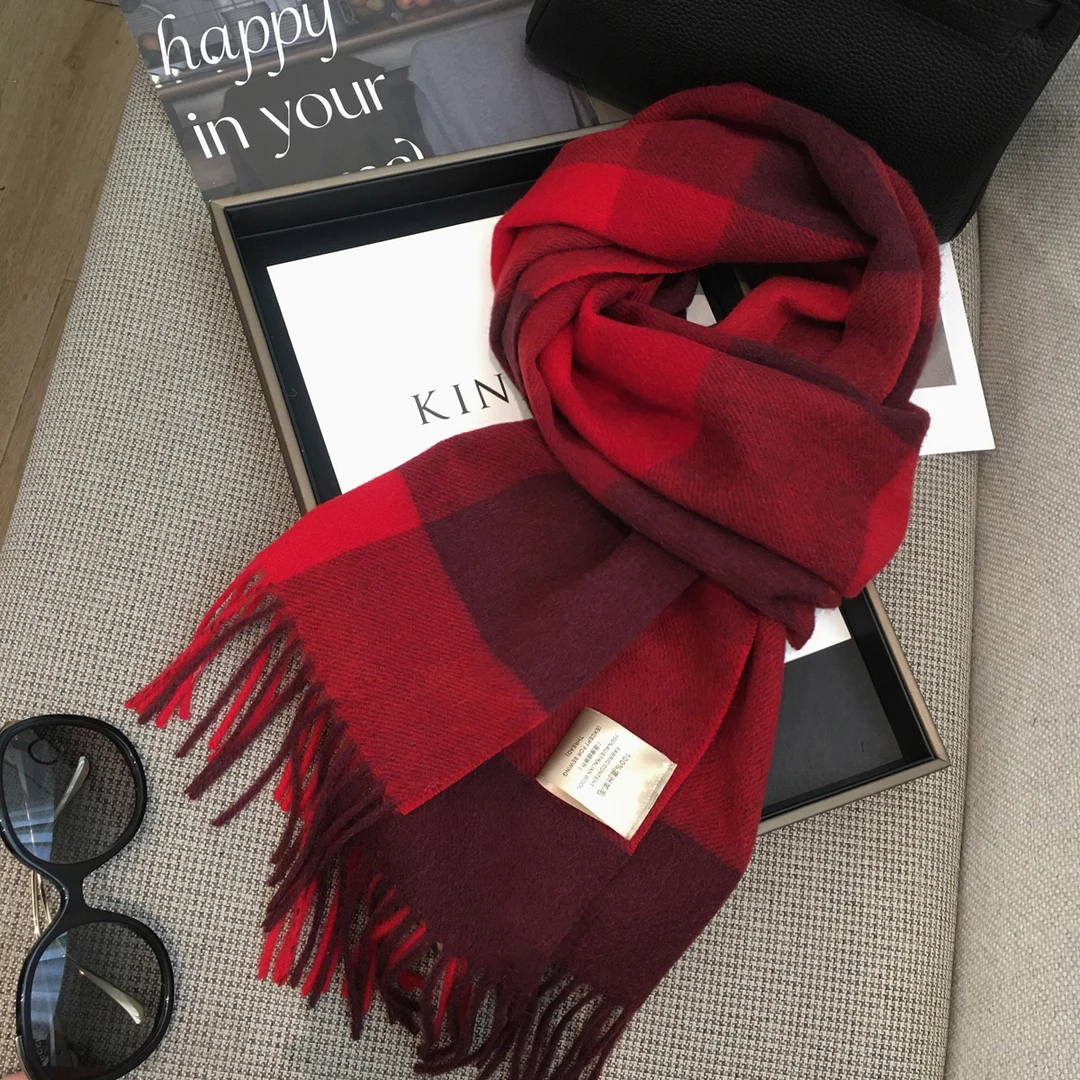 Miss Silas2025秋冬新款经典格纹羊毛围巾流苏双面披肩两用围脖潮