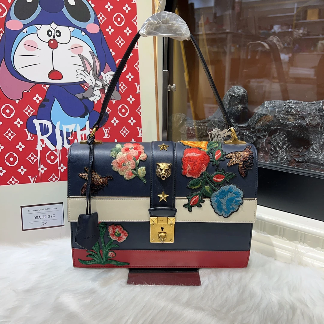 95新 GUCCI/古驰 GUCCI古驰限定刺绣虎头单肩包a7143