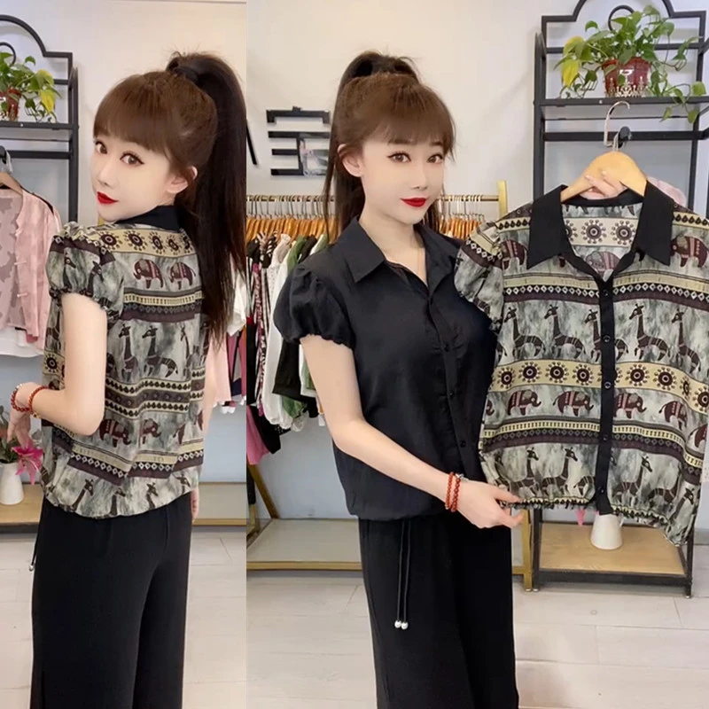 网红爆款时尚减龄宽松显瘦polo领上衣潮气质百搭简约通勤衬衫女