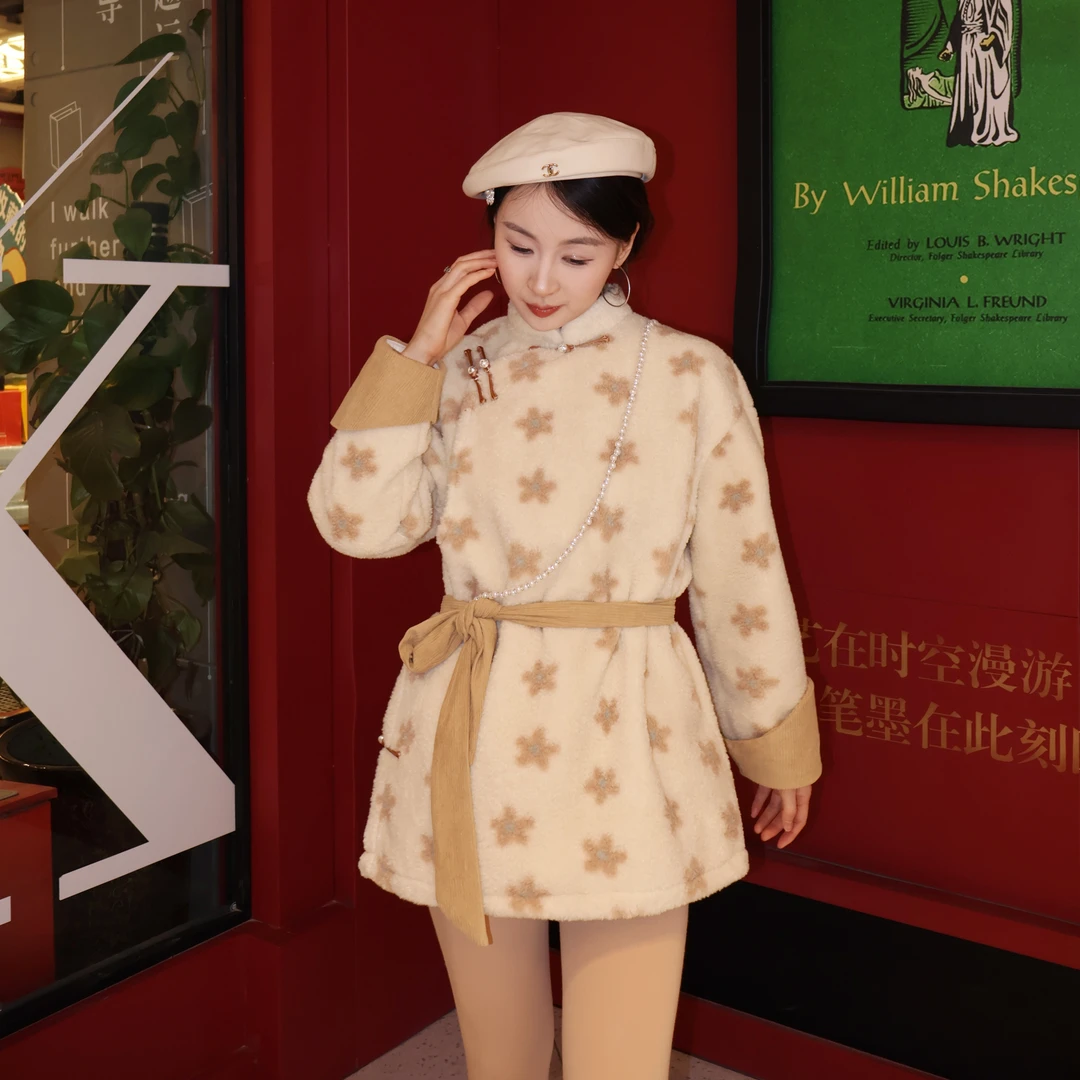 Adiya brand蒙古元素厚款棉衣少女风棉衣时尚复古中长款上衣女装