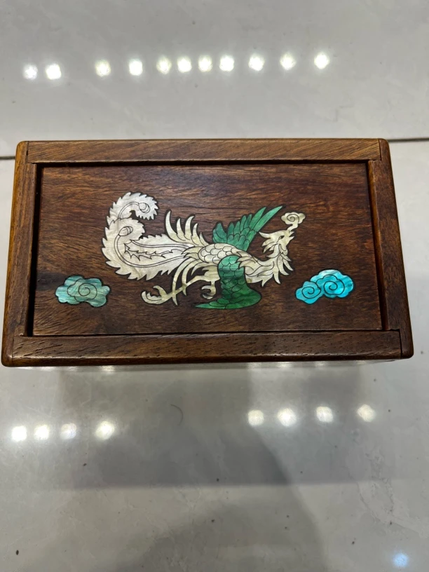 老物件花梨木螺钿镶嵌凤凰机关盒