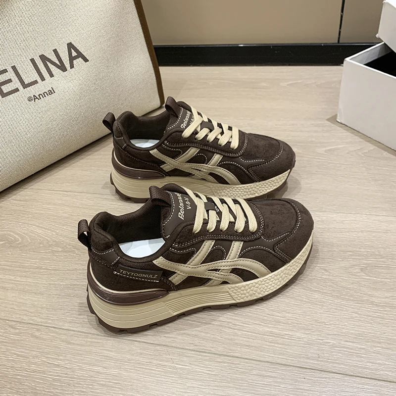 阿甘鞋女2025年秋冬新款小蛮腰复古百搭松糕底厚底休闲运动老爹鞋