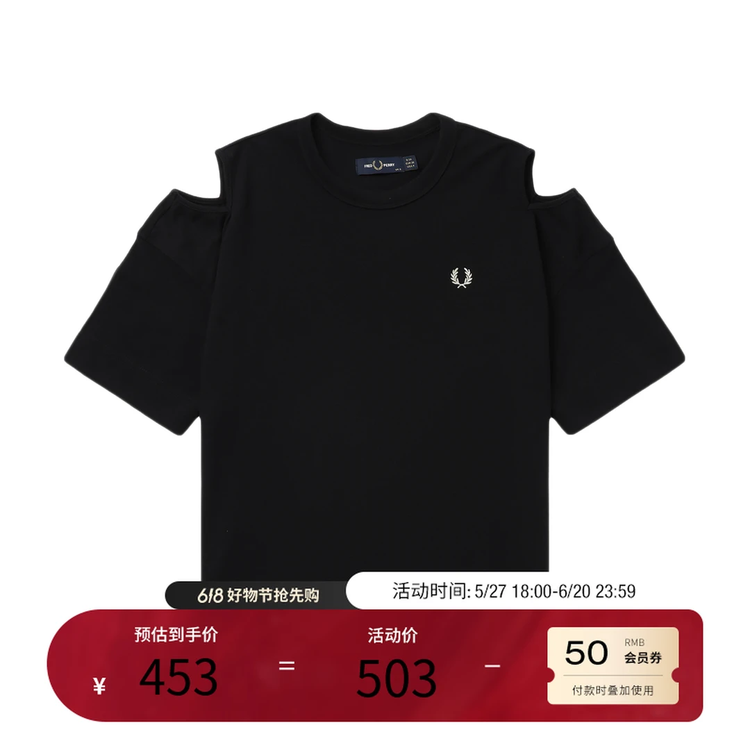 FRED PERRY 夏季宽松简约露肩常规休闲女士T恤