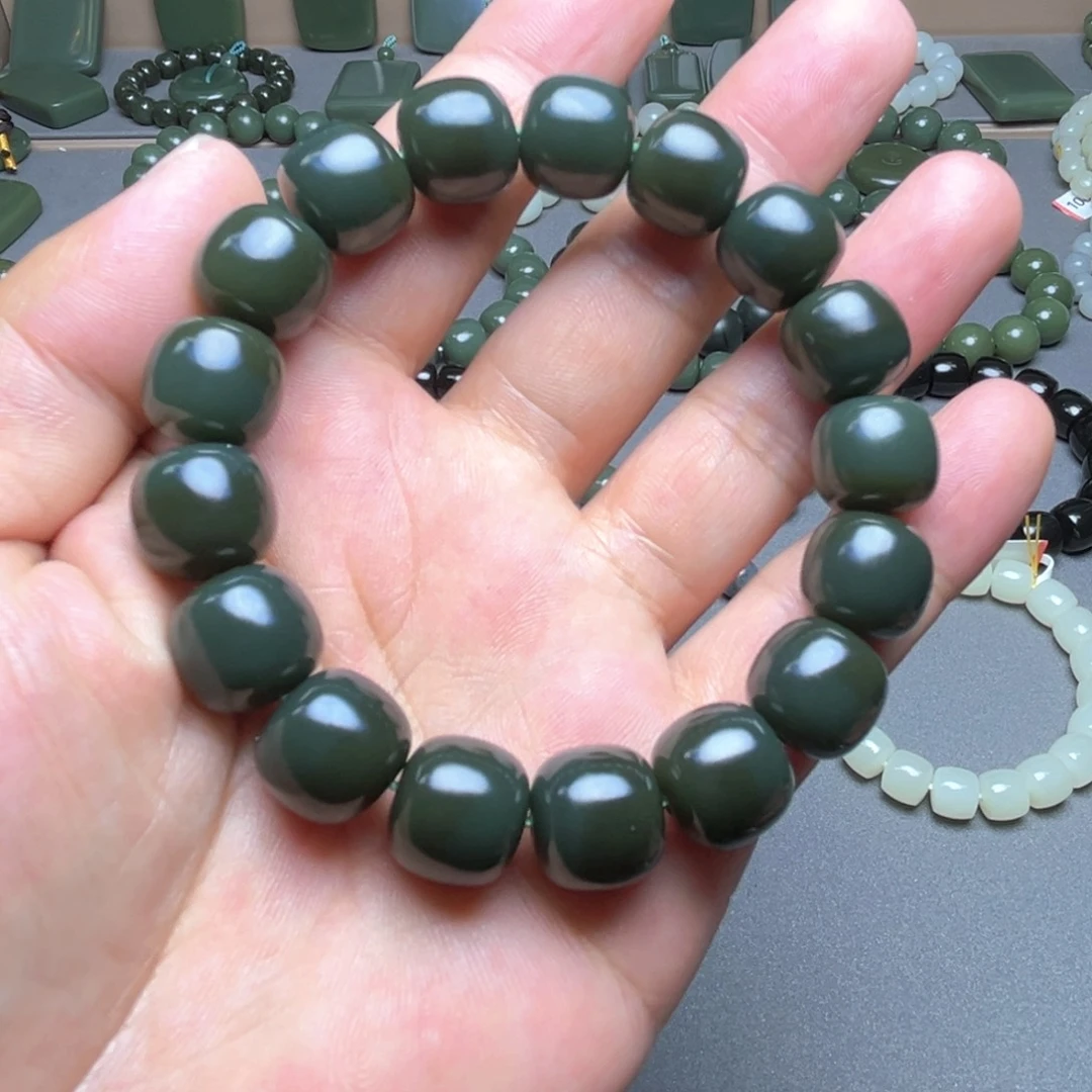 和田玉未镶嵌手链蓝调特细卡13聚宝盆