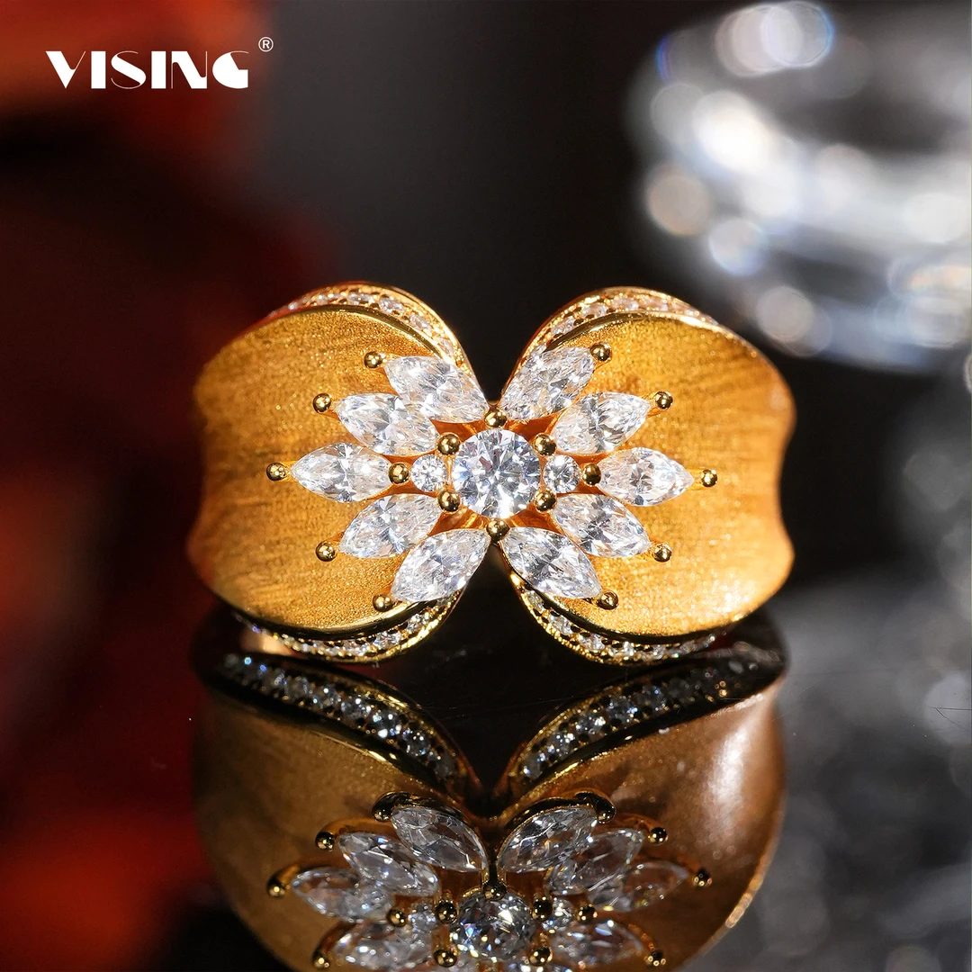 925银合成锆石戒指 VISING珠宝爆闪马眼钻设计款拉丝戒指指环