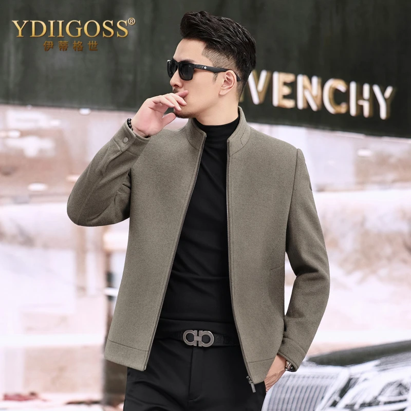 YDIIGOSS立领毛呢夹克外套男秋冬新款高端商务时尚休闲上衣