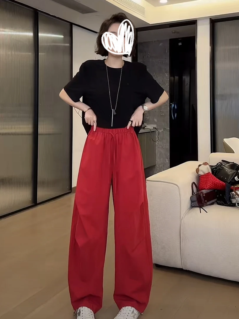 欧尼私服 2025夏款抽绳系带褶皱工装裤休闲裤 2504C2020