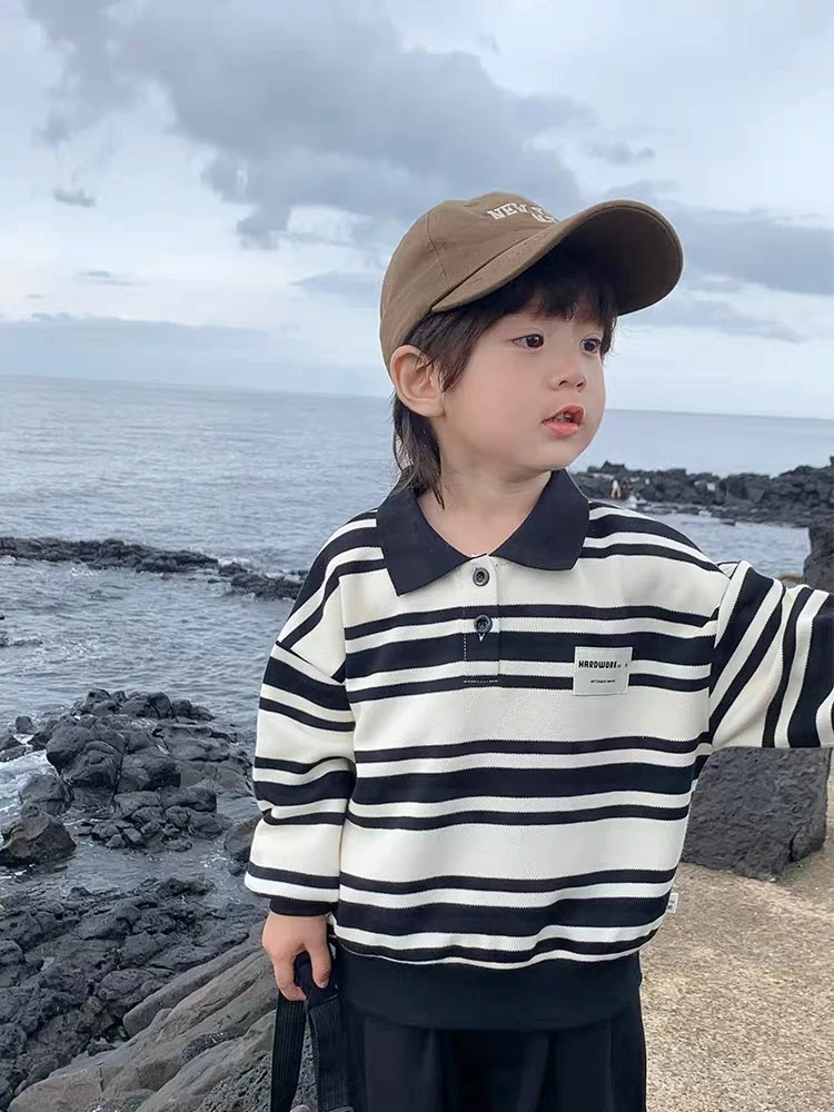 儿童长袖卫衣POLO衫男童卫衣POLO衫休闲风格韩版儿童条纹POLO衫