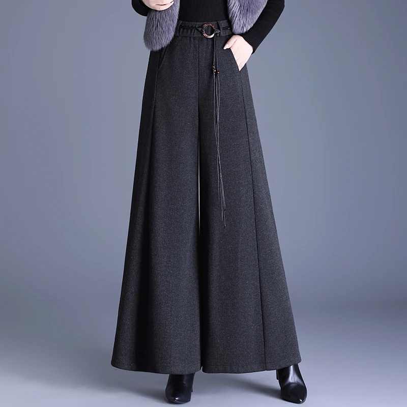 洋气毛呢裙裤阔腿裤女秋冬2025新款高腰宽松遮肉大脚裤休闲长裤子