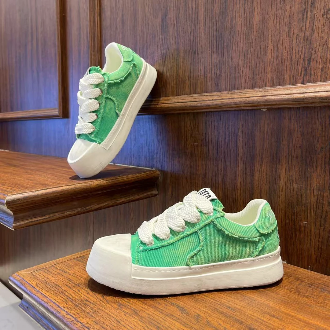 男鞋2025春季时尚牛仔做旧布面休闲鞋轻便低帮系带帆布鞋潮男鞋子