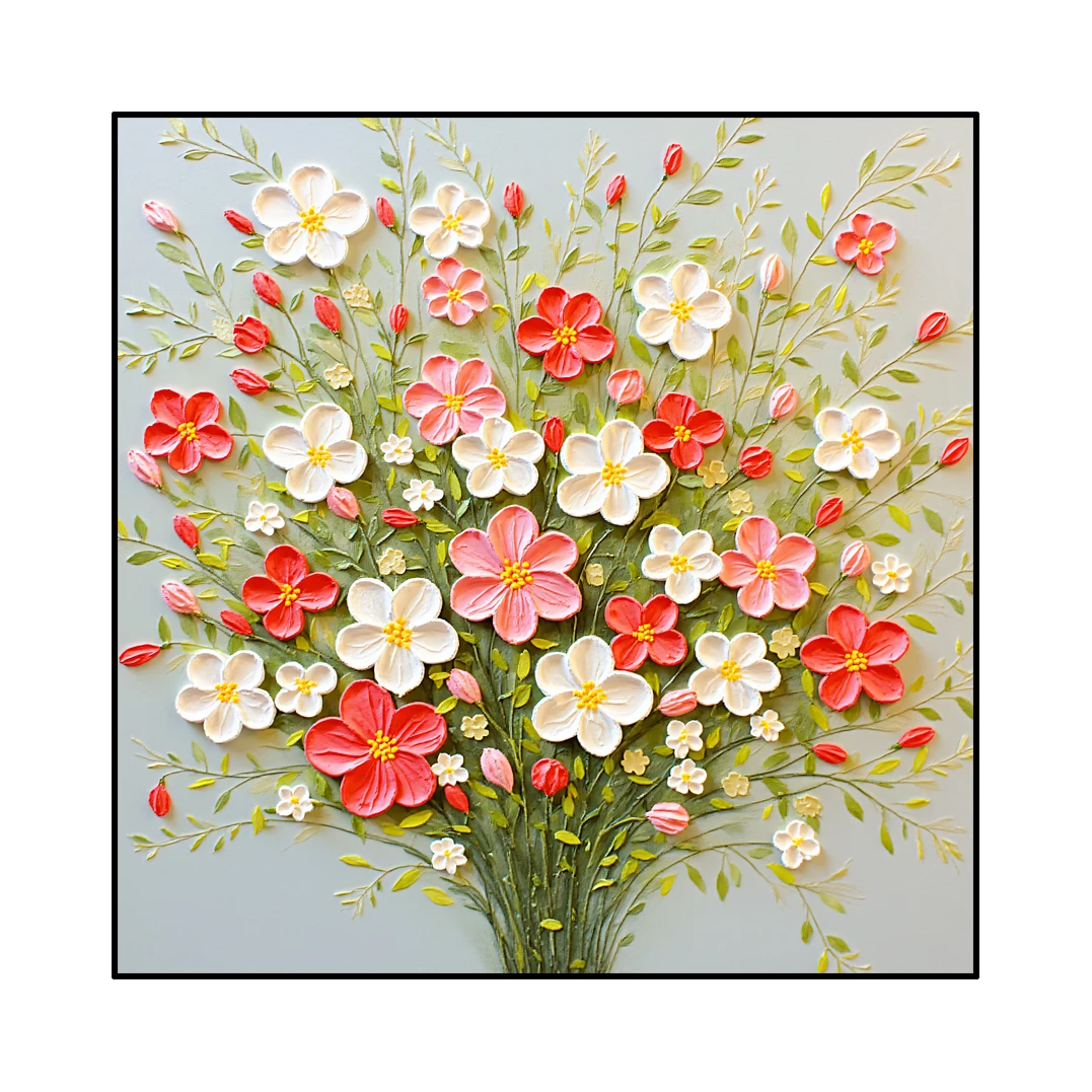 《花开富贵》轻奢小清新手绘花卉油画客厅餐厅背景墙装饰画