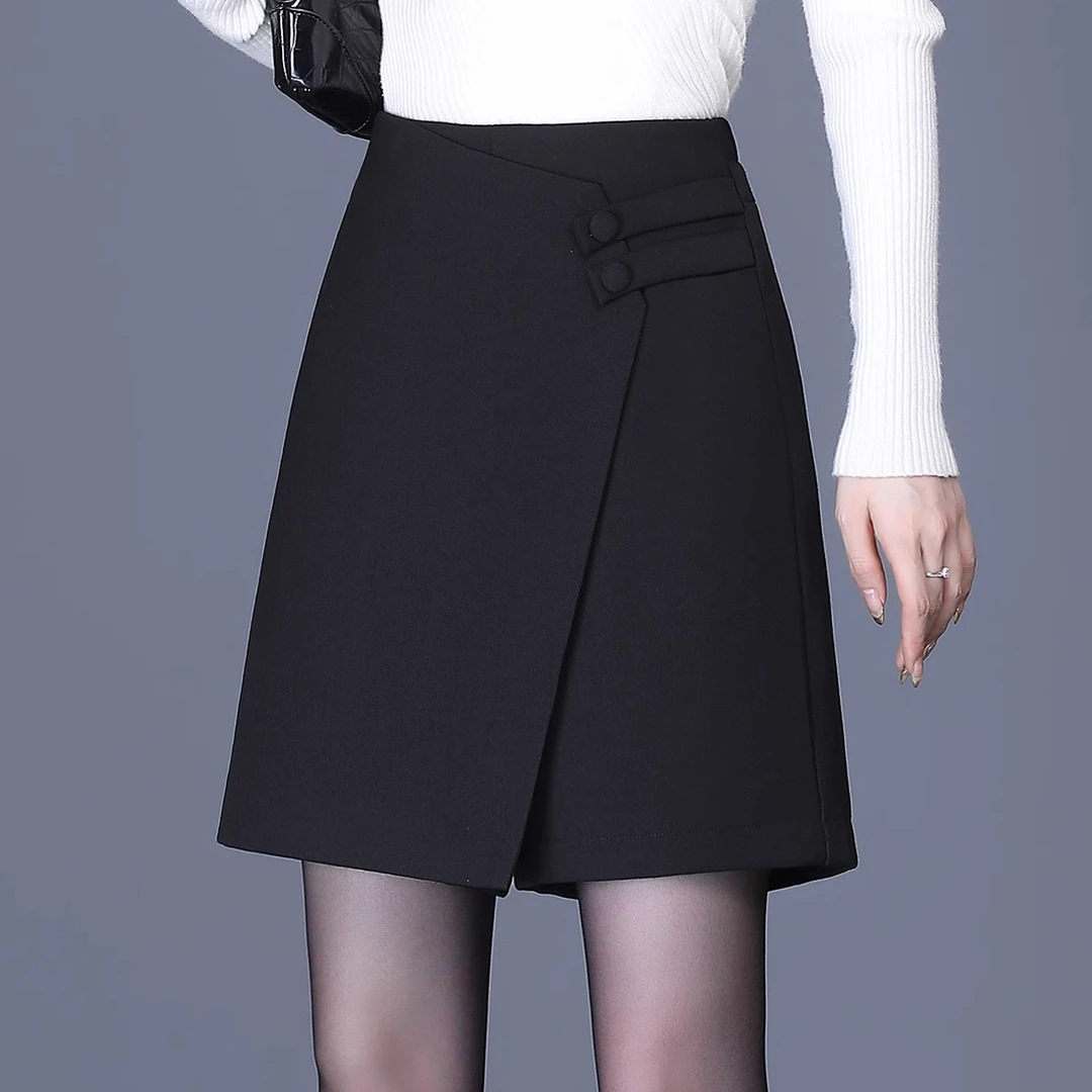 拉夏贝尔黑色a字西装裙裤女2025新款夏季外穿裤裙小个子半身短裙