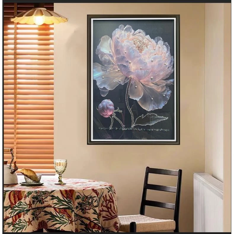 Q233光影牡丹入户玄关餐厅装饰画走廊过道挂画卧室床头画