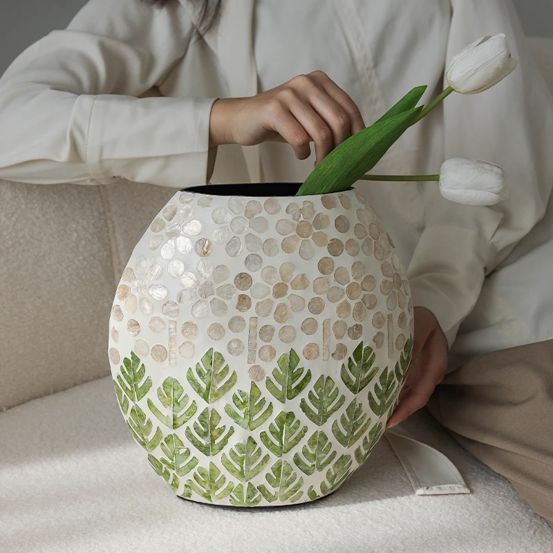 高级感欧式贝壳花瓶绢花仿真花插花器套装客厅茶几电视柜装饰摆件