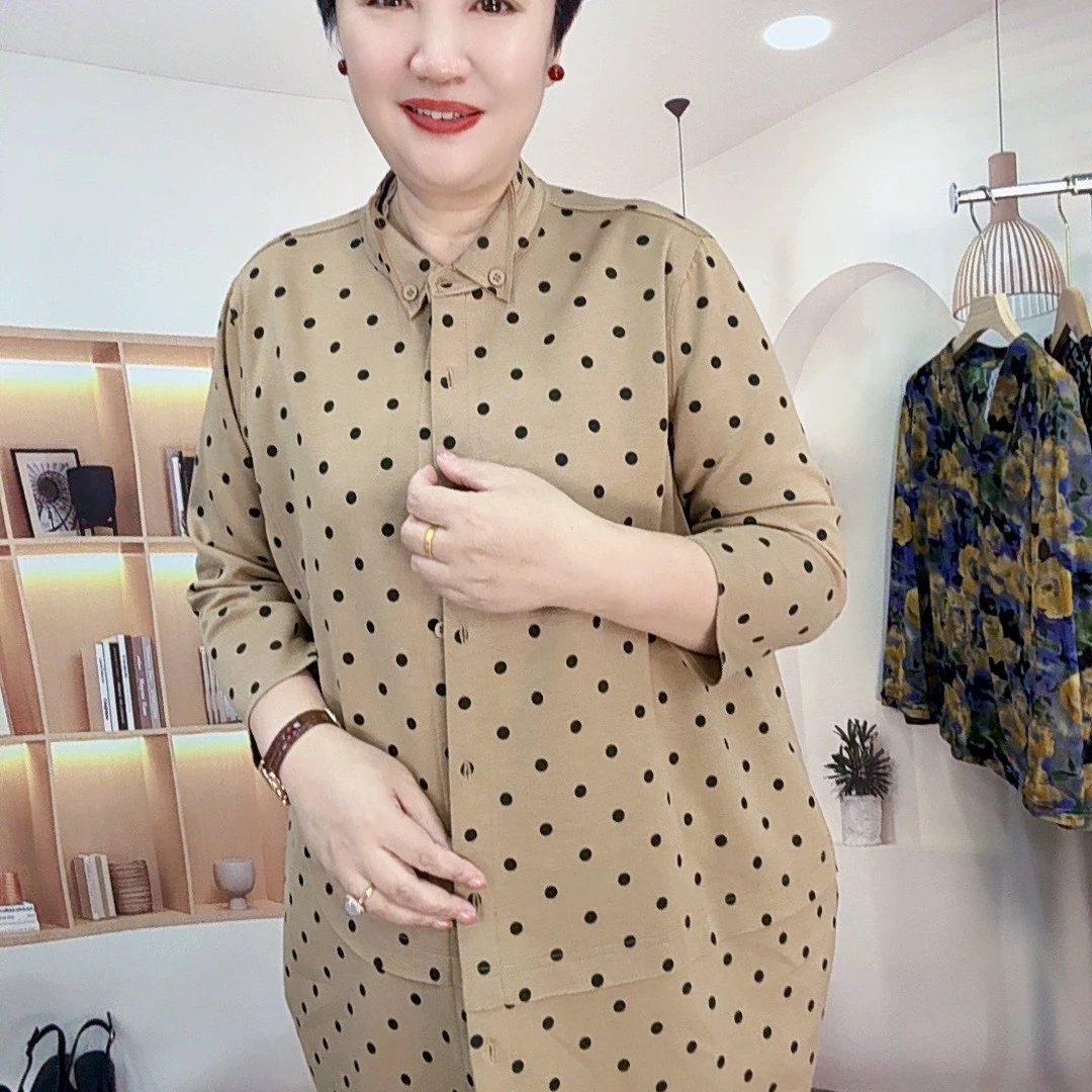 春季长袖翻领七分袖短外套印花女休闲秋季女装直下摆