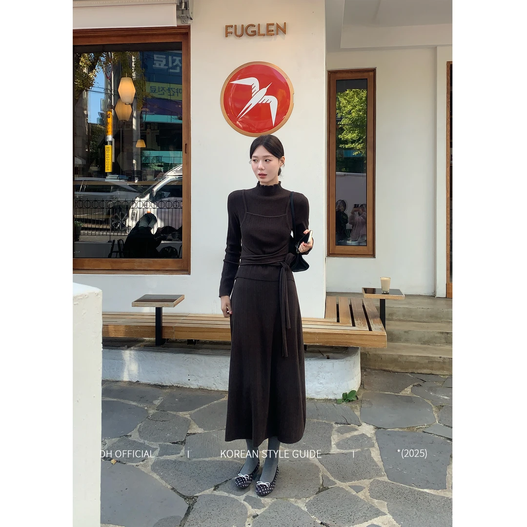 DH 大花【荒野百合 dress】绵羊毛亲肤木耳边半领系带假两件裙子