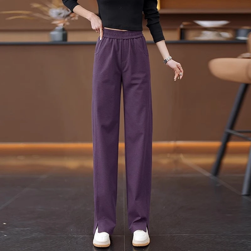 紫色运动裤女春秋休闲裤子2025新款卫裤小个子直筒显瘦窄版阔腿裤