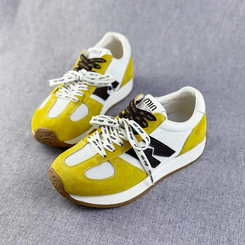 C5667   黄色  时尚百搭厚底圆头阿甘鞋系带女休闲德训鞋