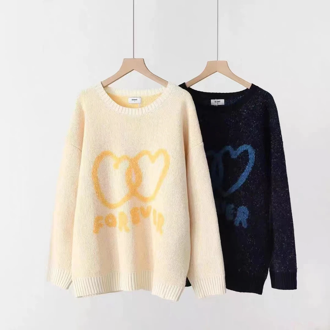 情侣款爱心提花宽松休闲针织上衣 ZZ-248094