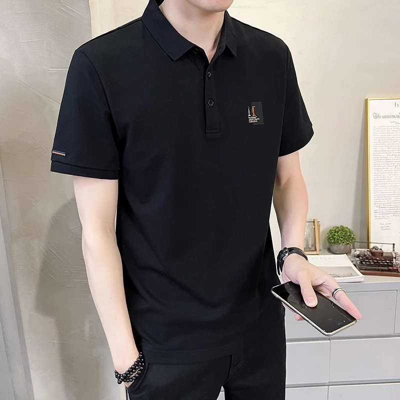 潮牌刺绣polo衫男款冰丝2025夏季新款翻领男士短袖商务T恤上衣服