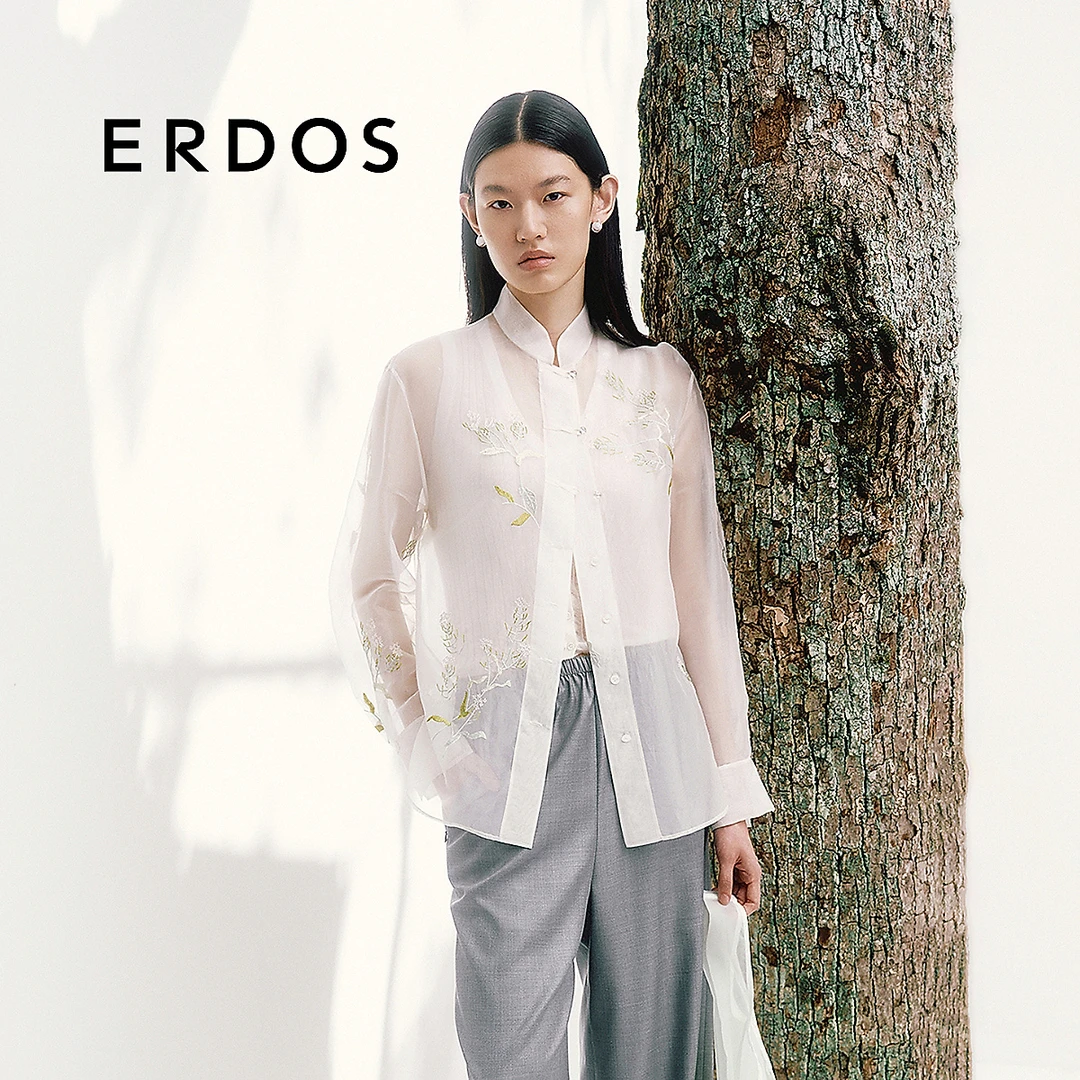 ERDOS 新中式风夏日小立领刺绣花卉桑蚕丝衬衫【夏花】25年春夏新品