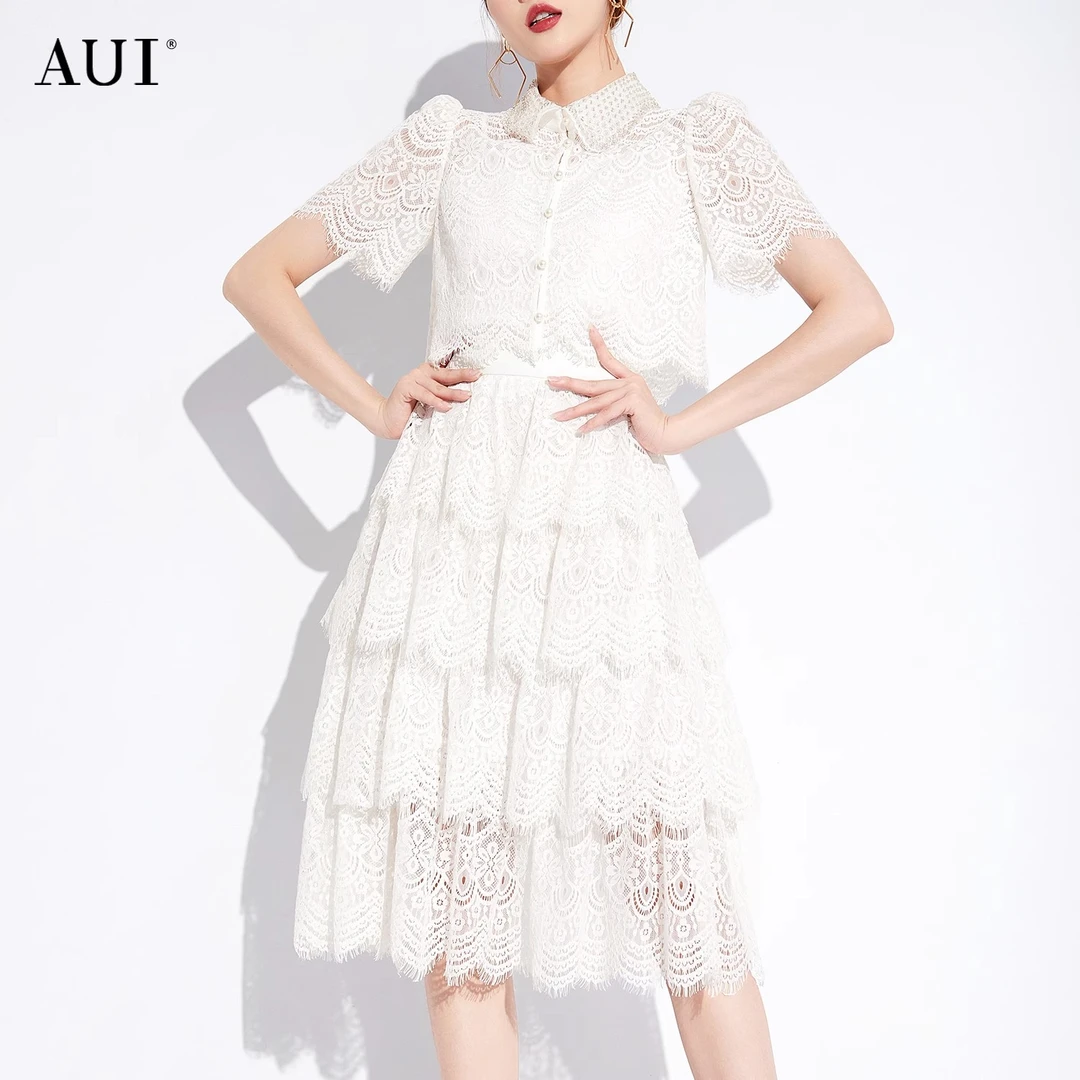 【黄蓉推荐】AUI白色气质高级感短袖衬衣半身裙套装23X022610