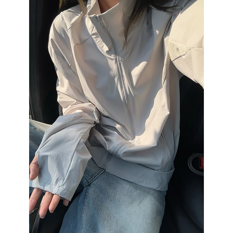 UPF50+冰丝网眼透气防晒衣男夏季潮牌拼接轻薄速干立领冲锋衣外套